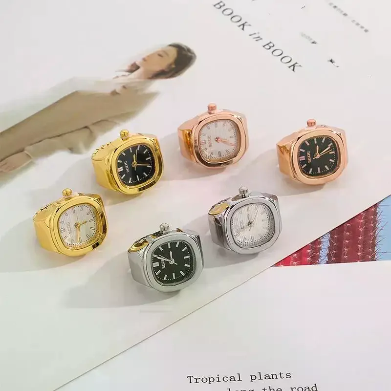 Vintage Y2K Finger Watch Rings For Women Men Quartz Watch Mini Watch Couple Punk Elastic Band Mini Watch Ring Gift