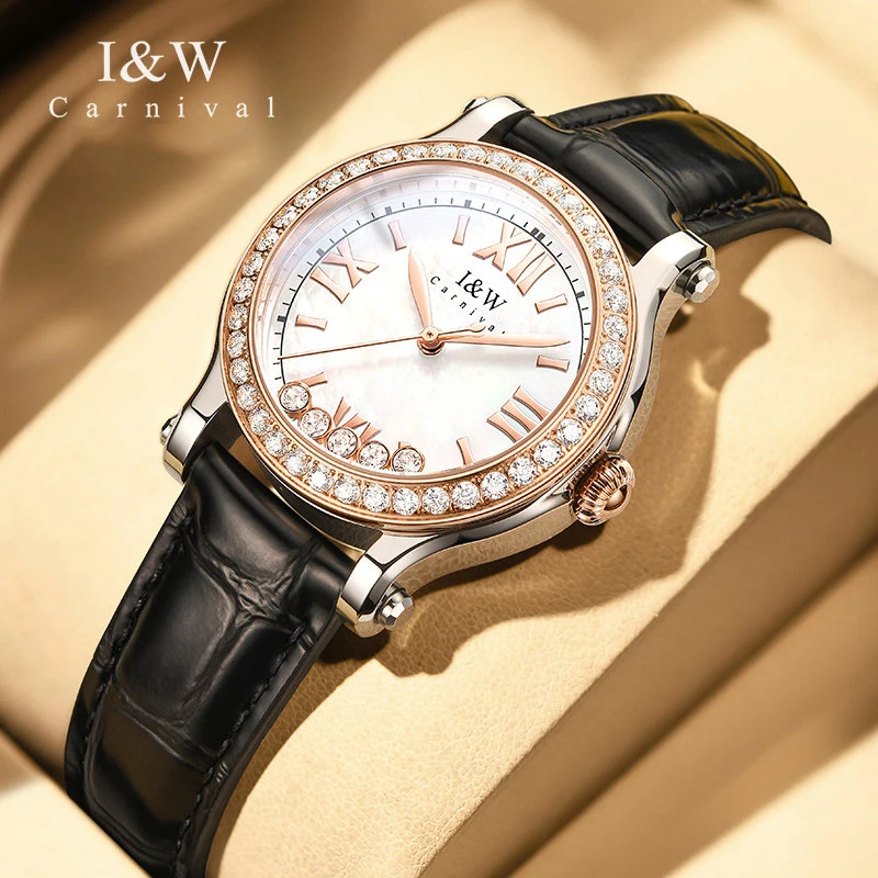 Carnival Brand High-end Series 2026 New Luxury Diamond Quartz Watch Women Leather Strap Waterproof Fashion Womens Dress Watches