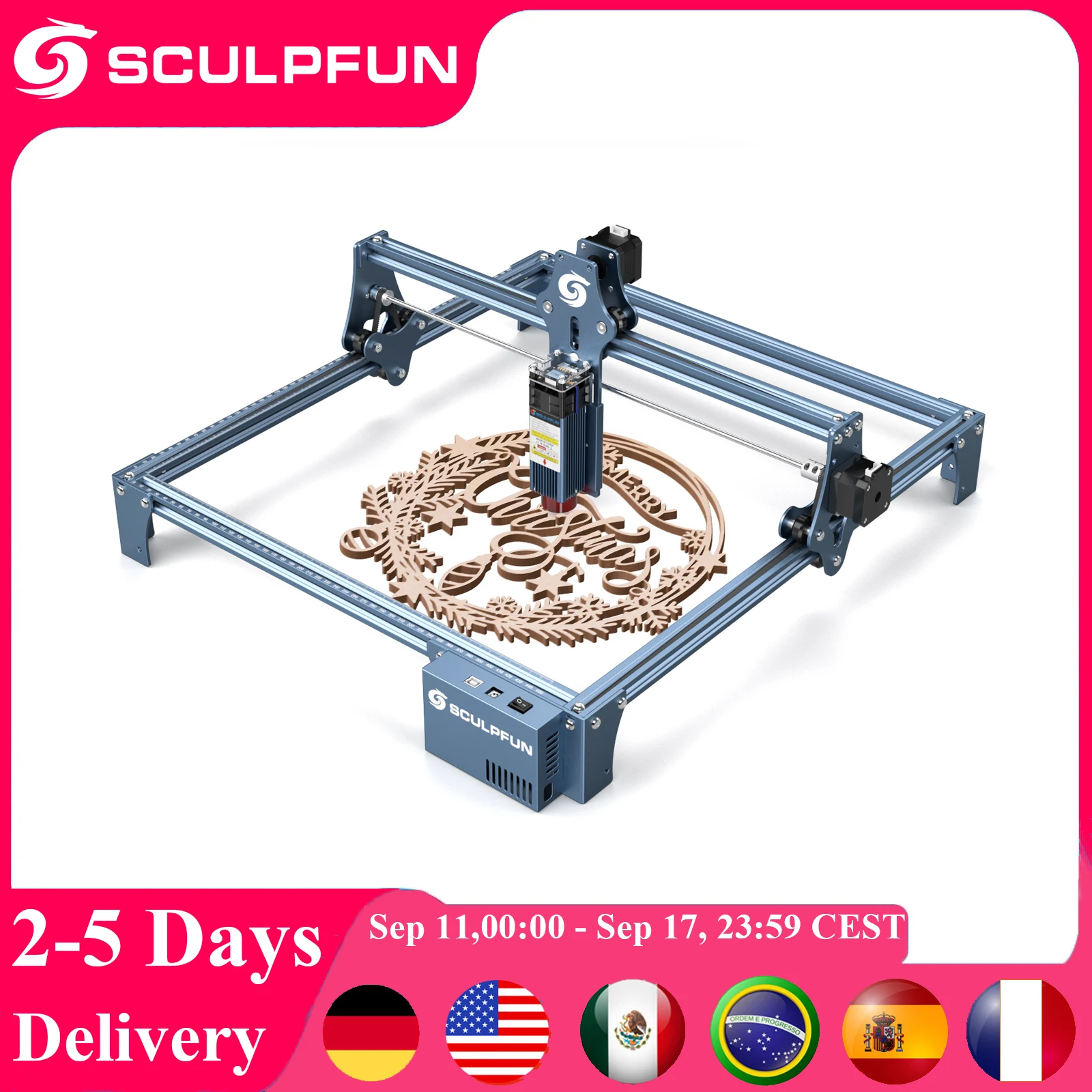 

SCULPFUN S9 Laser Engraver CNC Laser Cutting Engraver Machine 410x420mm Ultra-thin Laser Beam Shaping Technology High-precisio