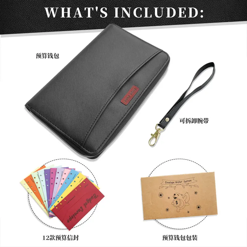 Large capacity pu leather notebook multi card slot loose leaf zip bag planner envelope wallet multi function storage bag