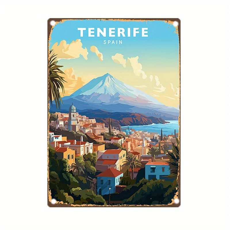Tenerife, letrero de hojalata vintage de España, preperforado para un fácil colgar, resistente al agua y a la intemperie, perfecto para el hogar, el jardín,