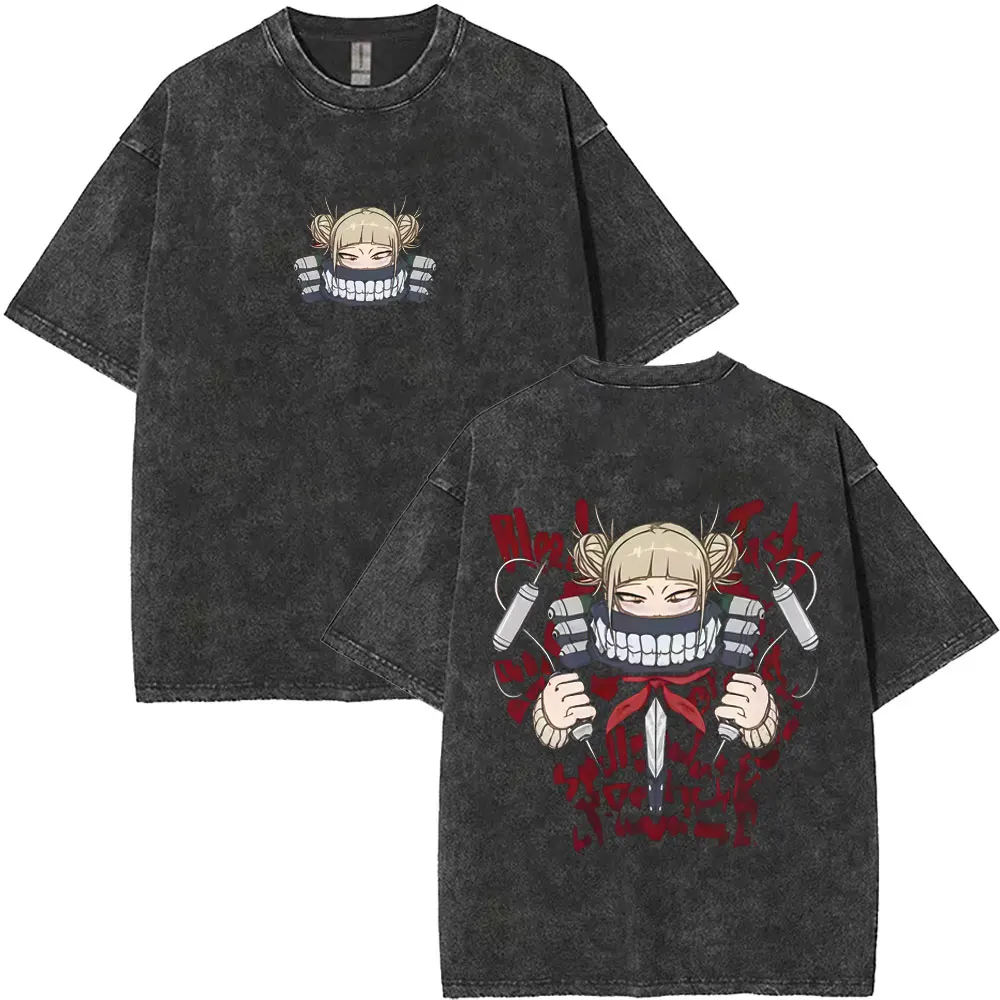 

Washed Vintage Anime My Hero Academia T-shirt Cute Kawaii Himiko Toga Graphic T Shirts Men Women Cartoon Manga Cosplay T-shirts