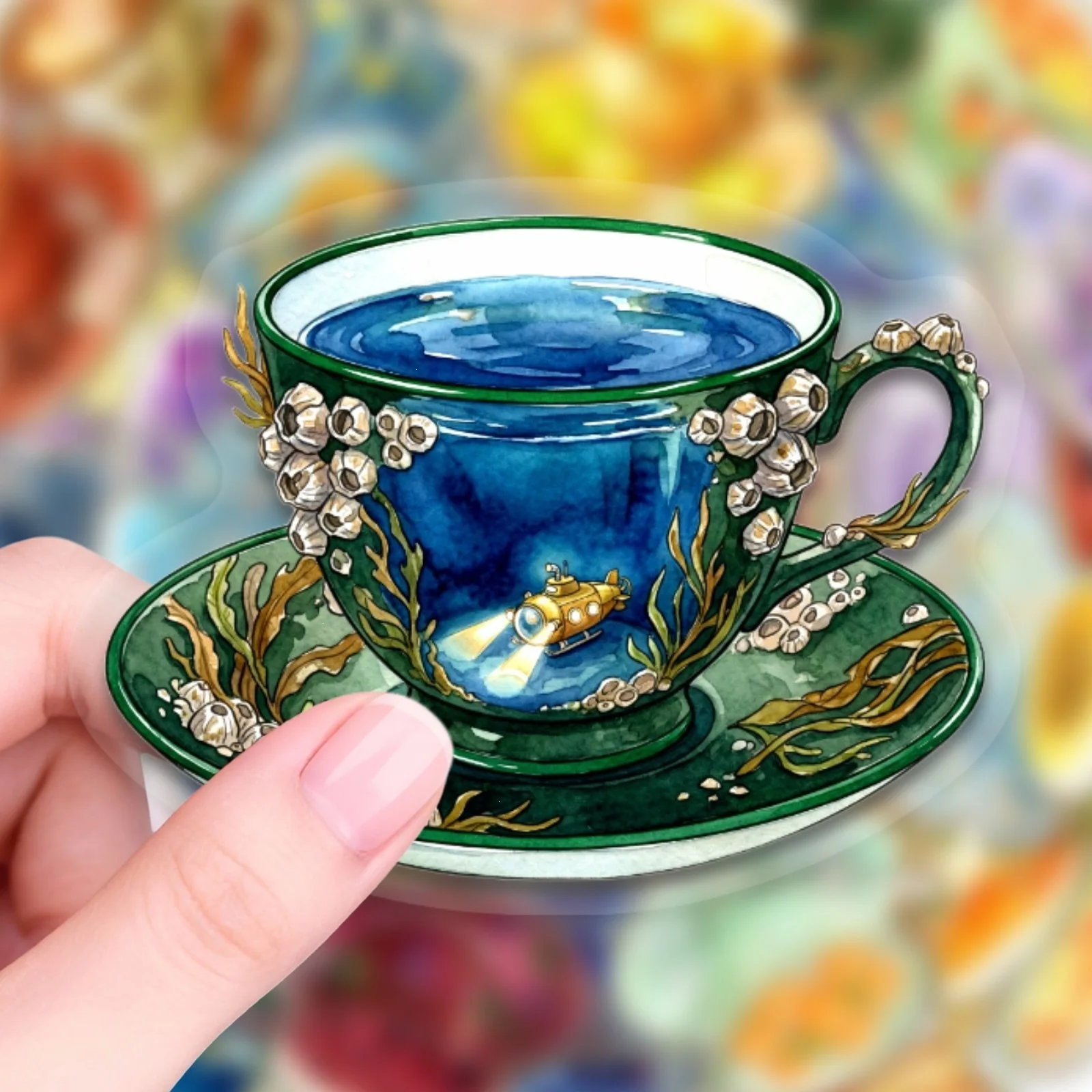 50 Pcs Beautiful Teacup Classical Art Stickers PET Clear Waterproof Decorate Cup Phone Fridge Gift Box Laptop Scrapbook Decals image 3
