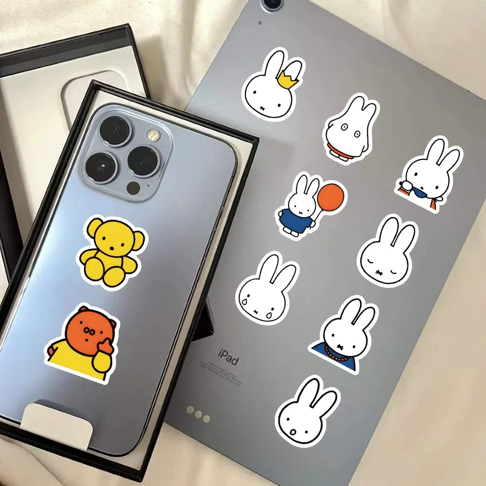 63 pçs bonito miffy adesivos dos desenhos animados kawaii coelho decoração adesivos à prova dwaterproof água caso de telefone ipad notebook bagagem adesivos brinquedos