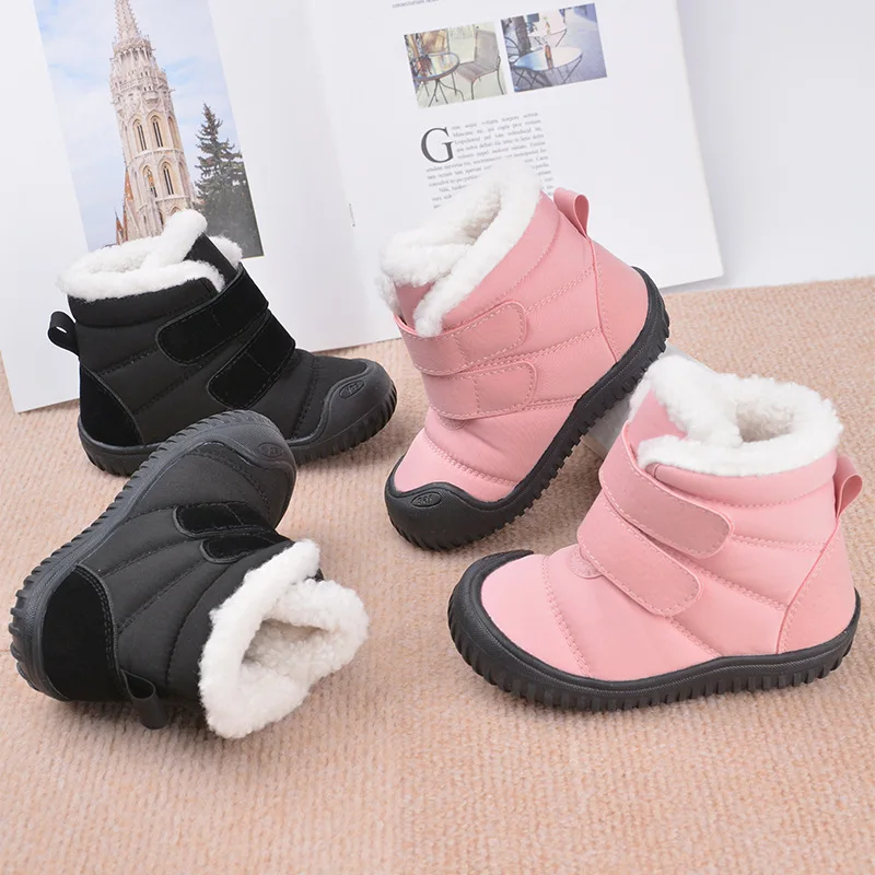 

Children's Warm Snow Boots Winter New Plush Warm Cotton Shoes Kid's Casual Soft Soles Boys And Girls Black Plush Shoes