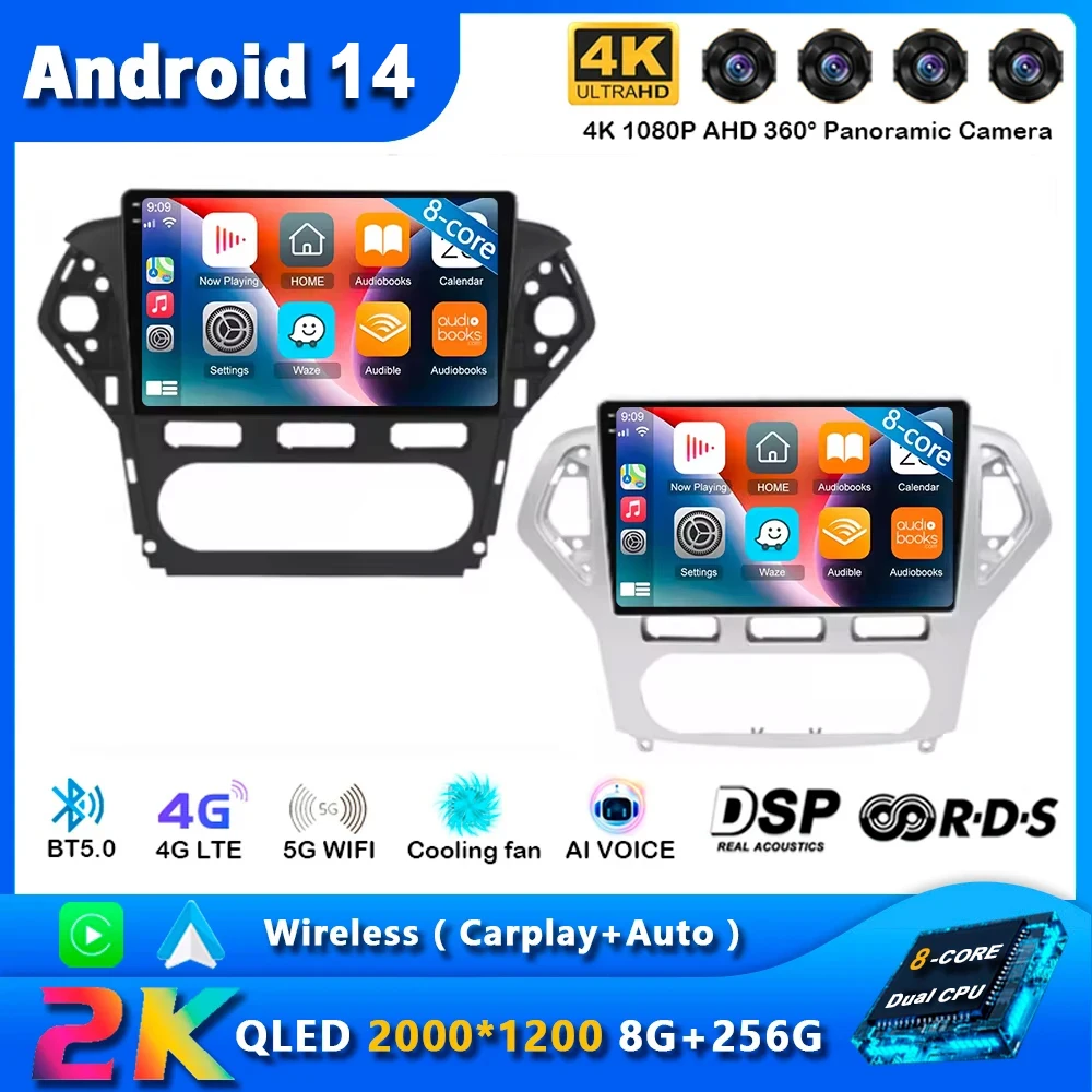 

Android 14 Carplay Auto Car Radio For Ford Mondeo 4 mk4 2010 - 2014 Navigation GPS Multimedia Player Stereo wifi+4G BT video DVD
