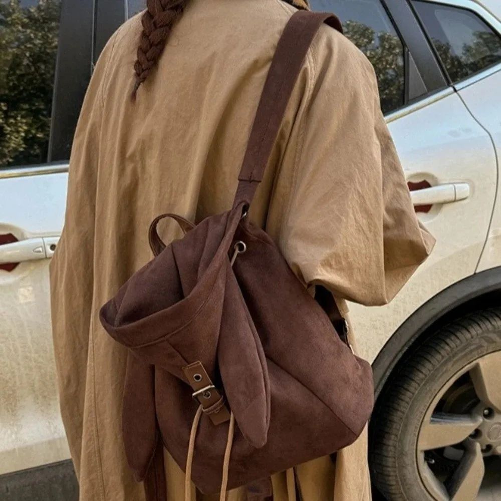 

Уникальный рюкзак с капюшоном и ушками, большой емкости, милый рюкзак в стиле ретро на шнурке, очаровательная модная школьная сумка с заячьими ушками для студентов