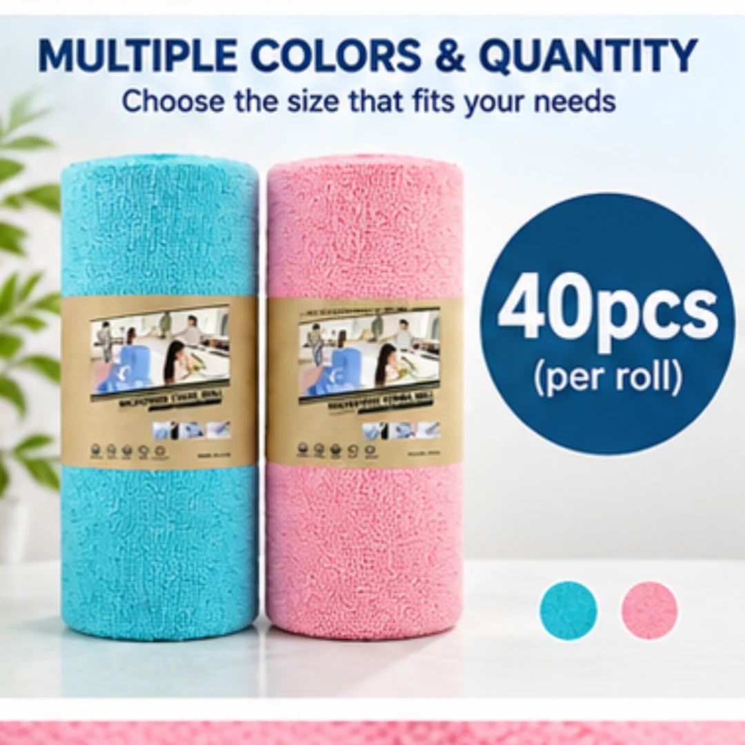 40PCS Microfiber Cleaning Cloth Roll, Tear-Off Car Wash Towel, Super Absorbent Reusable Cleaning Rag for Auto & Home