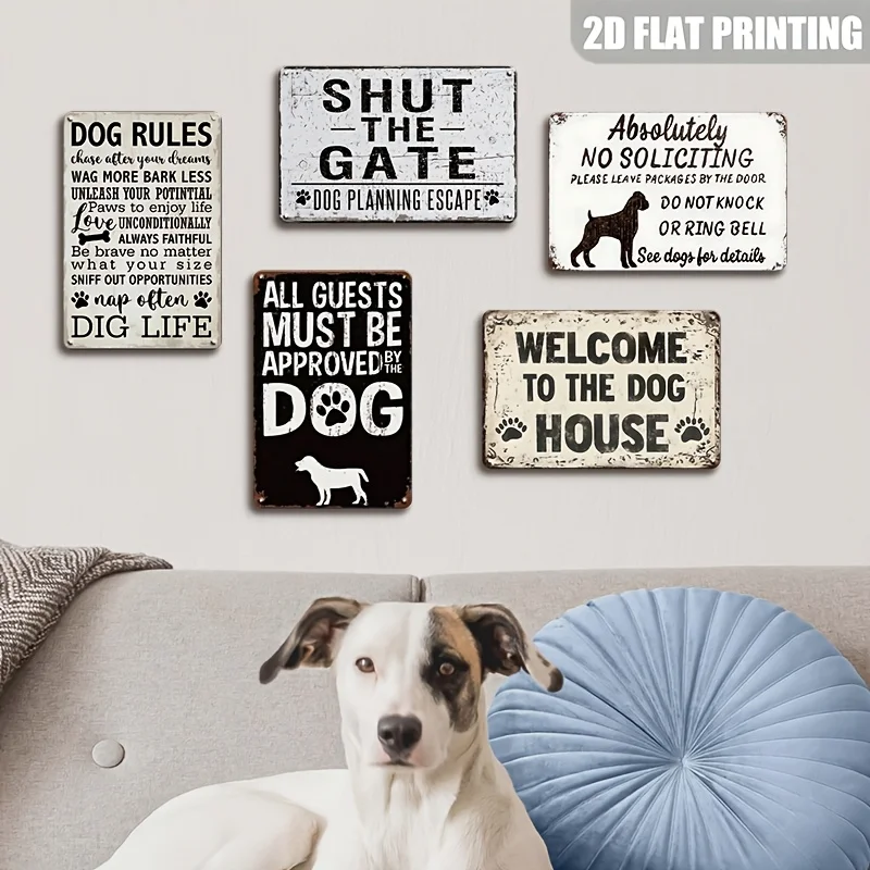 2D Flat, [JIT][2D Flat][2D Flat] 5pcs Vintage Dog Breed Metal Wall Art Sign, Retro Pet-Themed Plaques for Dog House, Kennel, Gro