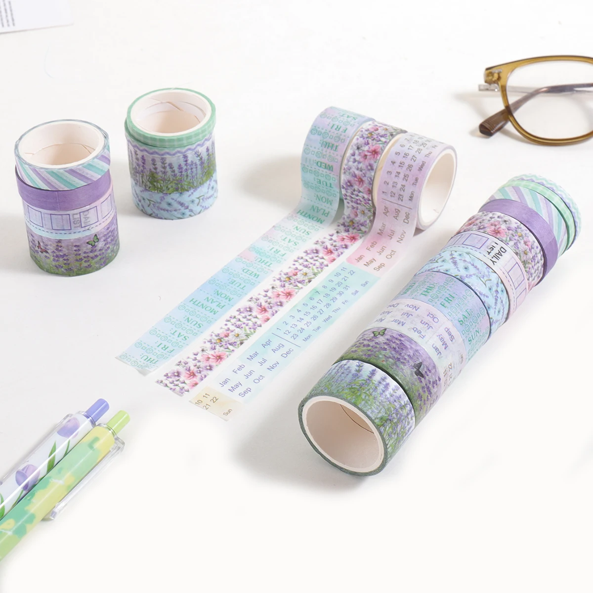 11 لفة من شريط واشي بطابع اللافندر، أنماط هندسية زهرية، مناسبة لسجل القصاصات بنفسك، مواد تزيين الألبوم #1