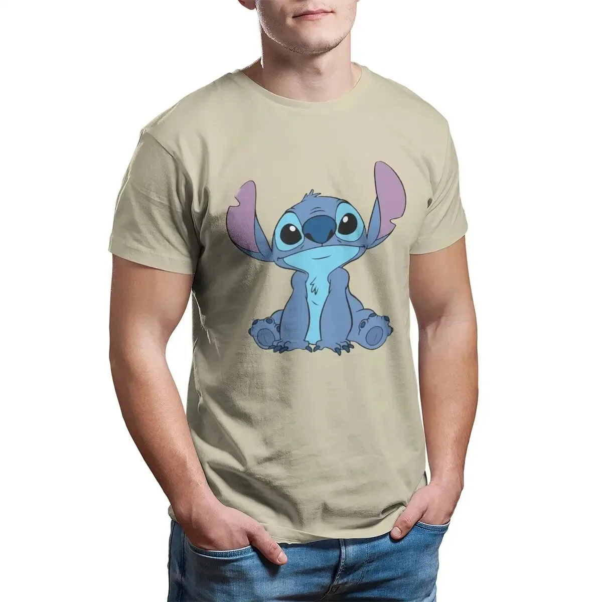 Stitch smile Men T Shirts Casual Tees Short Sleeve Round Collar Disney T-Shirts 100% Cotton S-4XL Clothes Oversized T-shirt