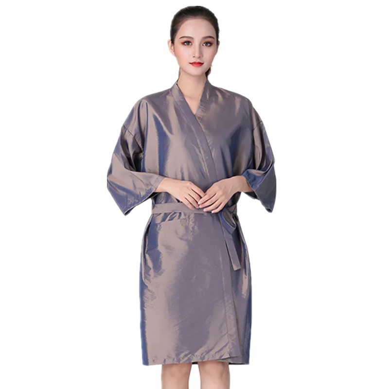 Kimono Style Salon Client Robe, Waterproof Anti‑Dye Smock for Hair Cutting & Coloring, Barbershop Beauty Spa Guest Garment