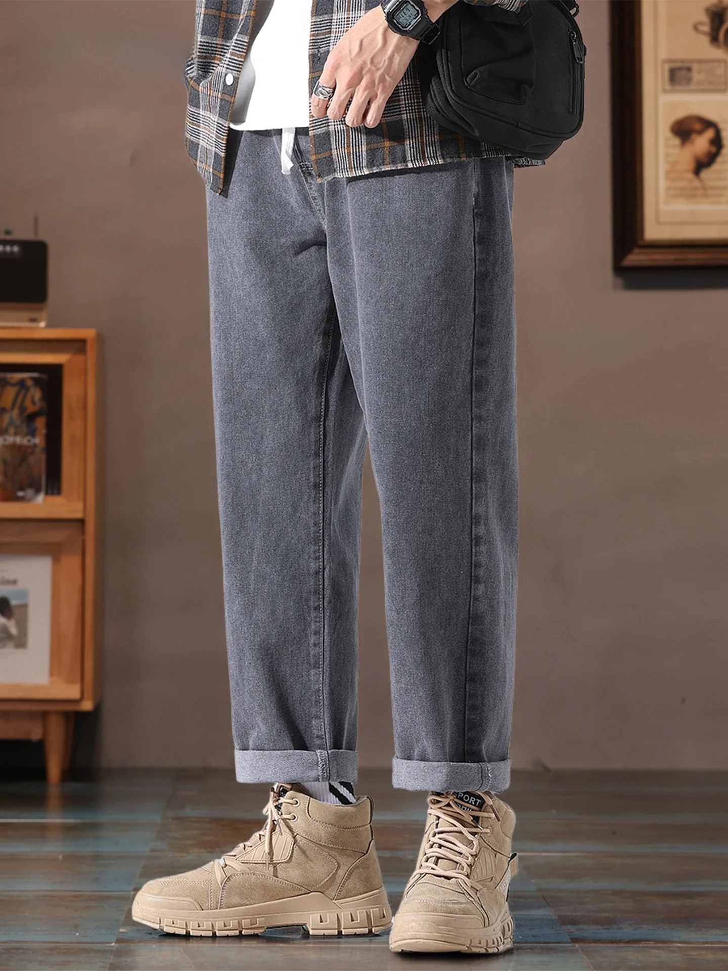 

Мужские джинсы Mark Fairwe, свободные американские брюки свободного покроя из хлопка и полиэстера с завышенной талией, прямые брюки