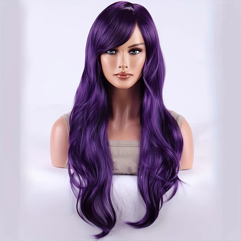 Women’s synthetic deep purple 28-inch curly wig, suitable for special occasions and everyday wear