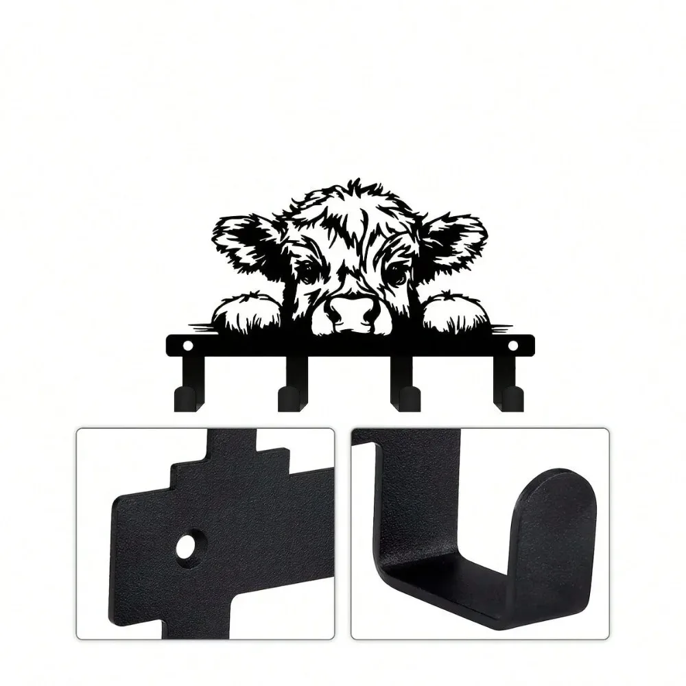 Cast Iron Cow Hook 5.9in, Heavy Duty Farmhouse Calf Wall Rack, Rustic Indoor Outdoor Decor for Kitchen Porch Office Christmas