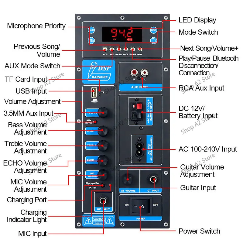 High power bluetooth audio power amplifier main board karaoke reverb outdoor speaker modified main board accessories