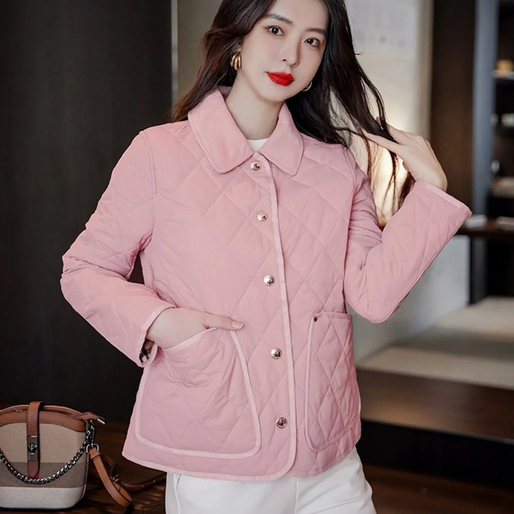 

High Quali Women's Cotton Jaet Autumn Winter Warmth Sewing Corduroy Collar Diamond Stitching Straight Tube Sle Long Sve