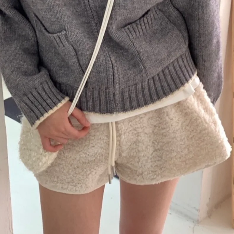 Eleganckie spodnie z futra jagnięcego, modne damskie spodnie z regulowanym sznurkiem w pasie, plus size, jesienno-zimowe, modne, casualowe spodnie.