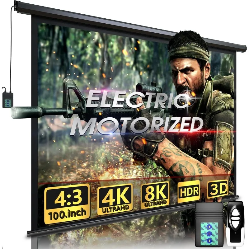 

Projector Screen - Indoor and Outdoor Movies Screen Electric Projector Screen W/Remote Control (100 inch)