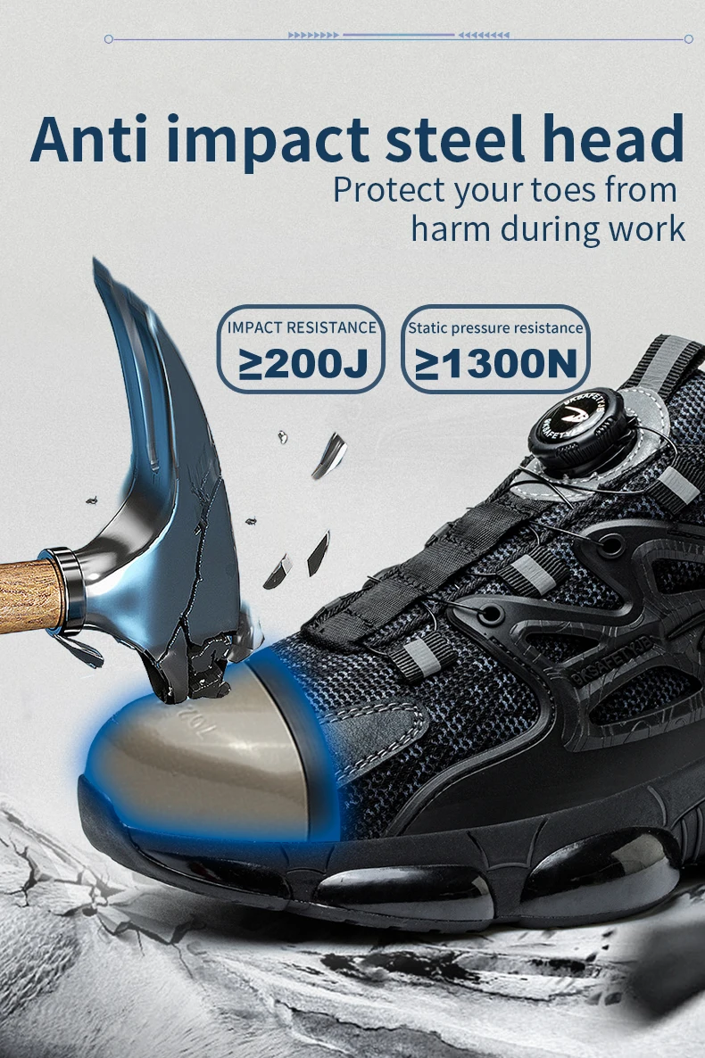Men's steel-toed safety boots and impact-resistant work boots suitable for use in factories, construction sites, and outdoors