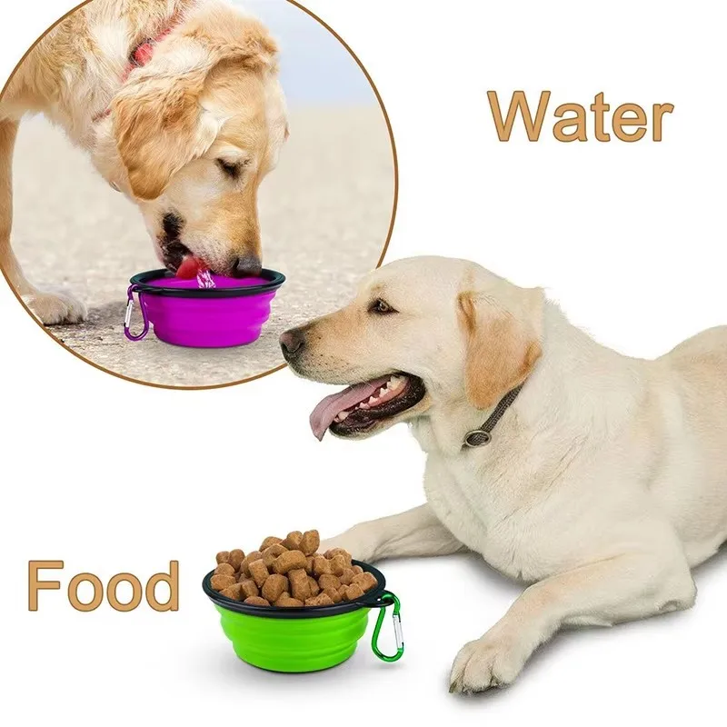 New 2 in 1 Collapsible Dog Travel Bowl Double Bowls Folding Food Water Bowl Portable Hangable Dog Feeder for Outdoor Dog Product