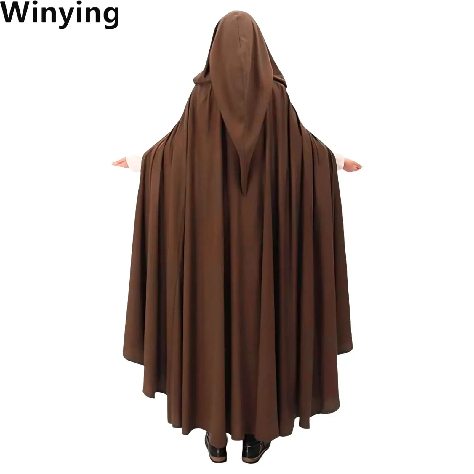 Women Medieval Cosplay Vintage Cloak with Hood Knight Solid Color Long Cape Wizard Witch Robe for Halloween