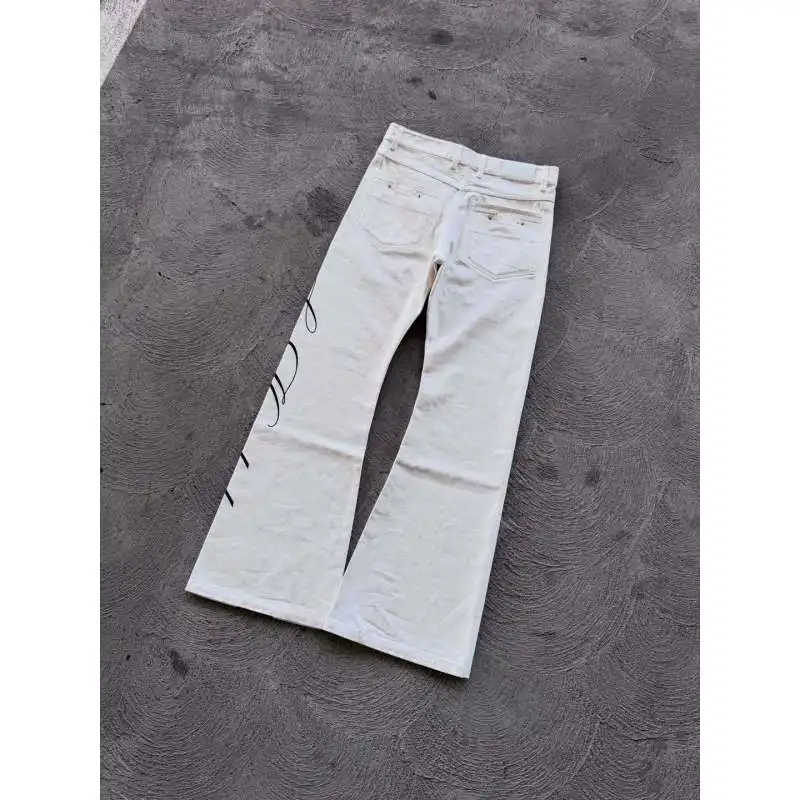 

American letter printed jeans washed retro high street trend y2k men's and women's loose wide leg straight leg pants