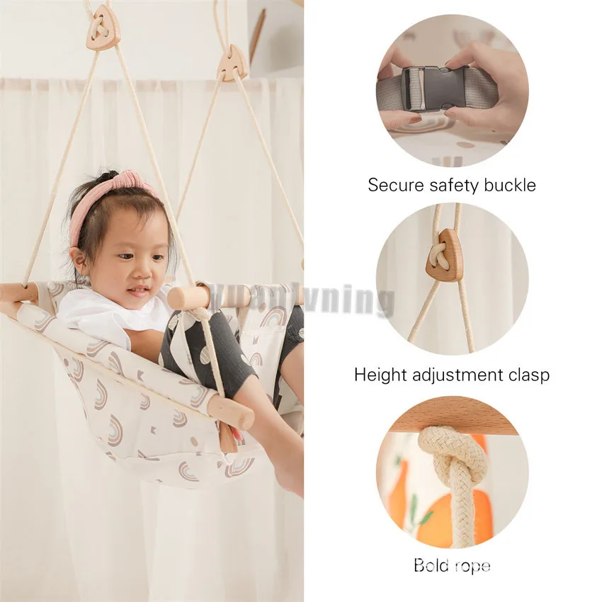 Baby Bouncer Swing Recliner Chair Cotton Hanging Wood Children Baby Rocker Toy Safety Baby Swing Chair Toy Rocker For Children