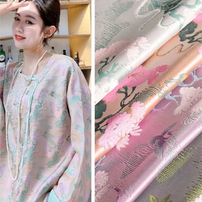 

Fairy Crane Brocade Fabric High-End Cheongsam Soft Skin-Friendly Artificial Silk Song Dynasty Top Chinese Jacquard