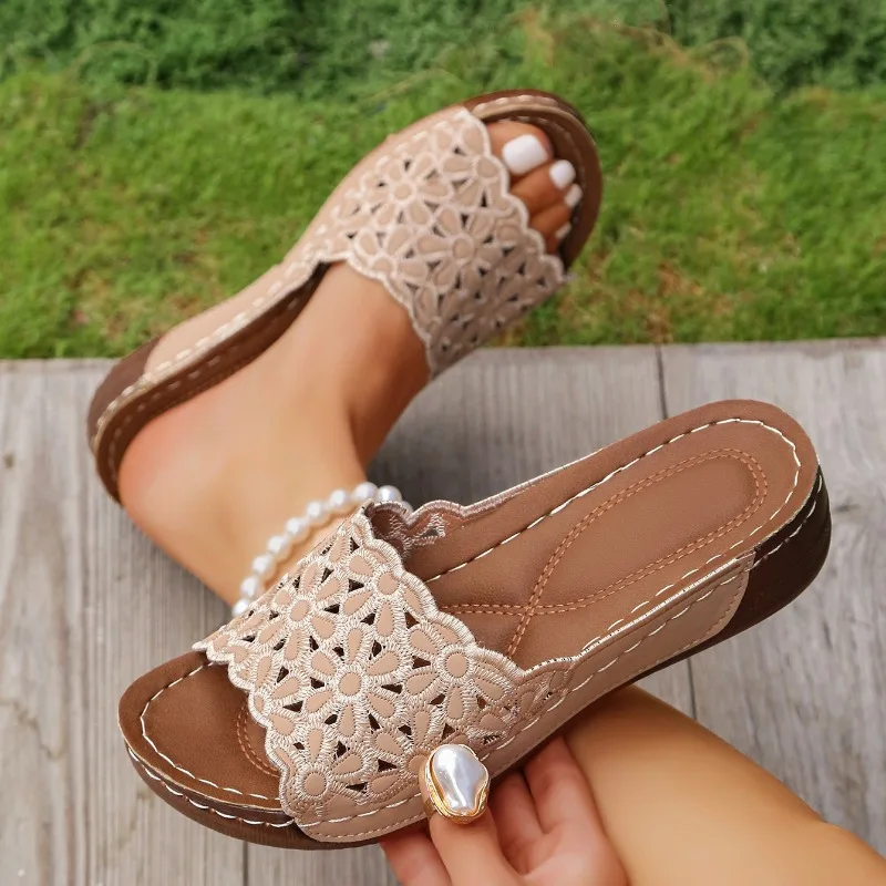 Trend Women Platform Sandals 2026 New Summer Sandals Slip on Fashion Shoes Woman Comfortable Flower Wedges Slippers Slides Women view 4