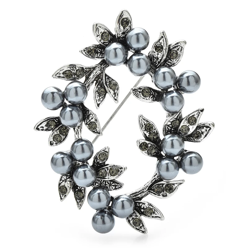 Wuli&baby Pearl Wreath Brooches For Women Rhinestone 2-color Circle Party Office Brooch Pins Gifts