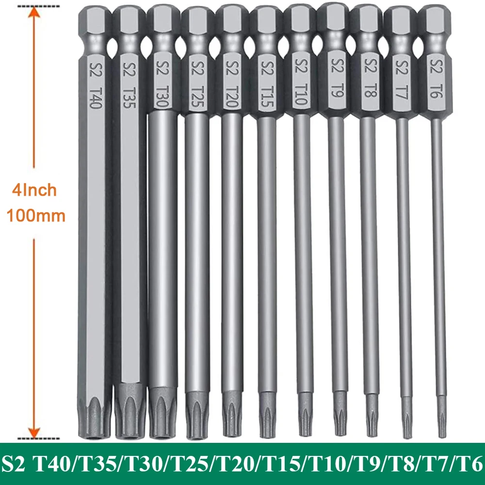 육각 생크 Torx 보안 헤드 스크루 드라이버 드릴 세트, 길이 4 인치, S2 스틸 Torx 스크루 드라이버 비트 세트, Torx 헤드 1/4 인치, 11 개, 12 개