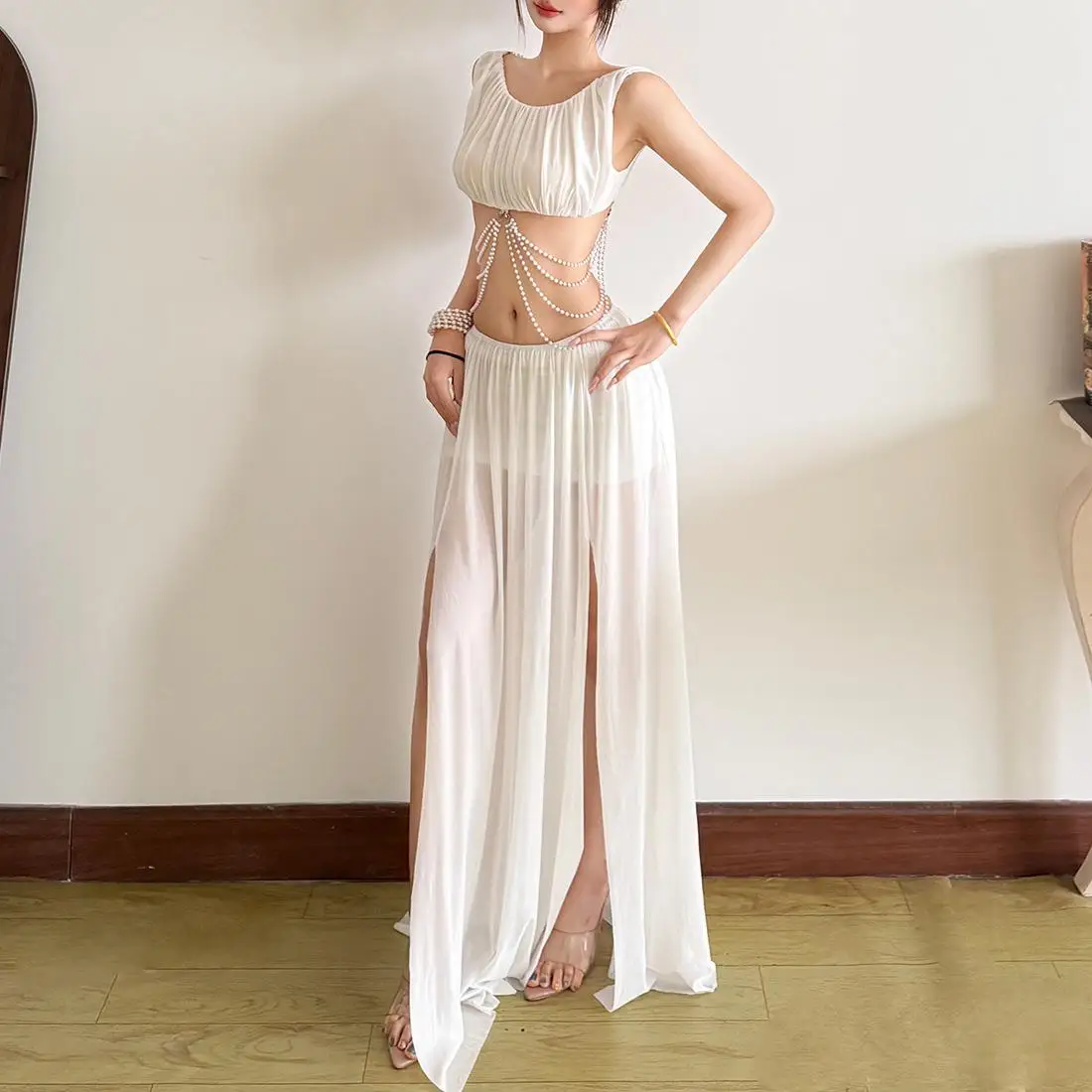 Fashionable Creative Street Style Sleeveless Vest Belted Waist Top Long Skirt Set Women Summer 2026 Cross-Border CleanFit PVC...