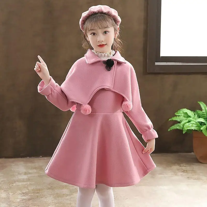 Kawaii معطف غير رسمي مجموعة موضة 2 قطعة ملابس الأطفال سترة الفتيات الفتيات خفيفة الوزن مبطن الأمومة 2025 فستان الأميرة