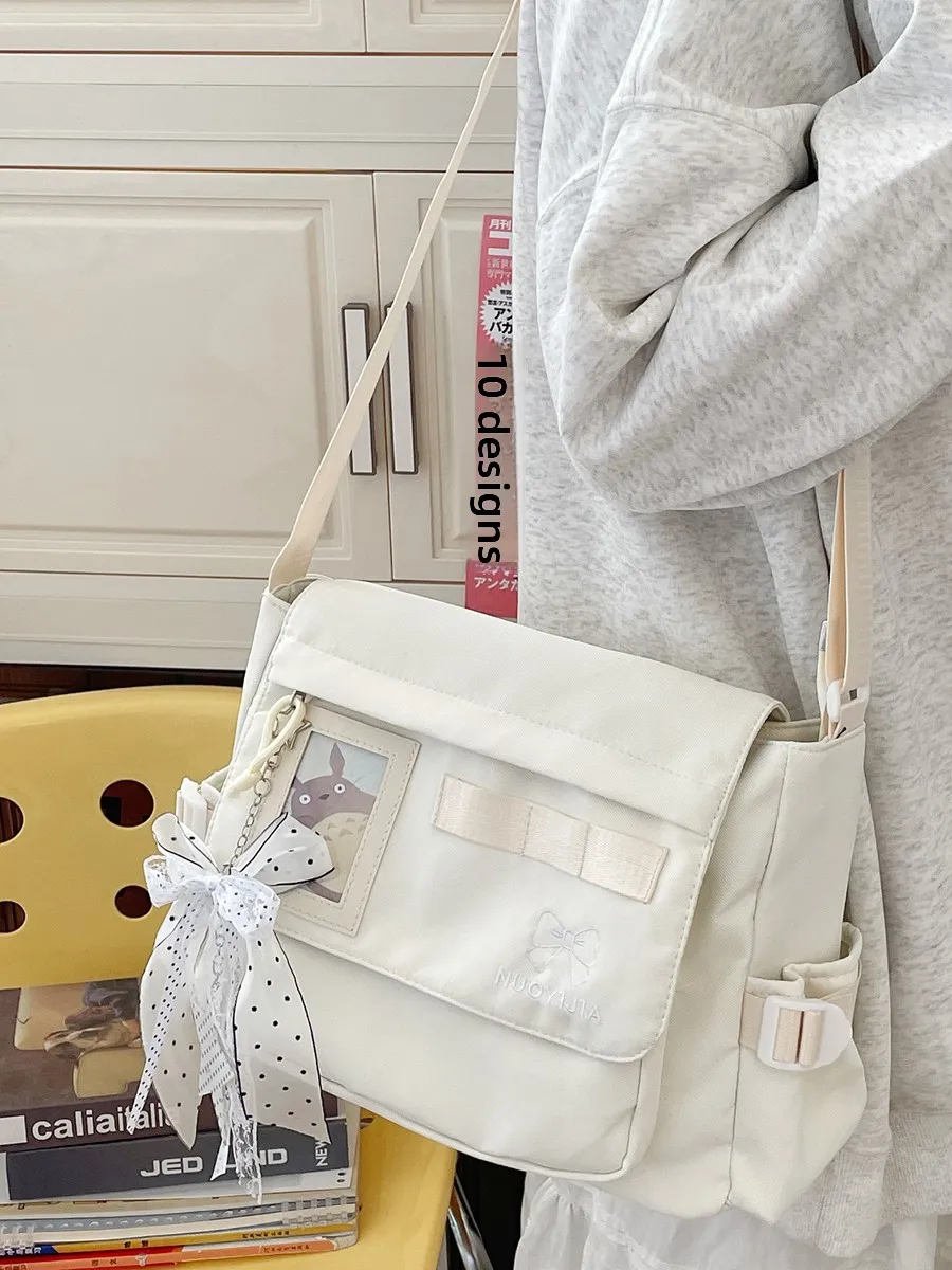 Japanese Style Canvas Shoulder Bag Large Capacity Tutoring Crossbody Bag for School Commuting Girls Casual Simple Style