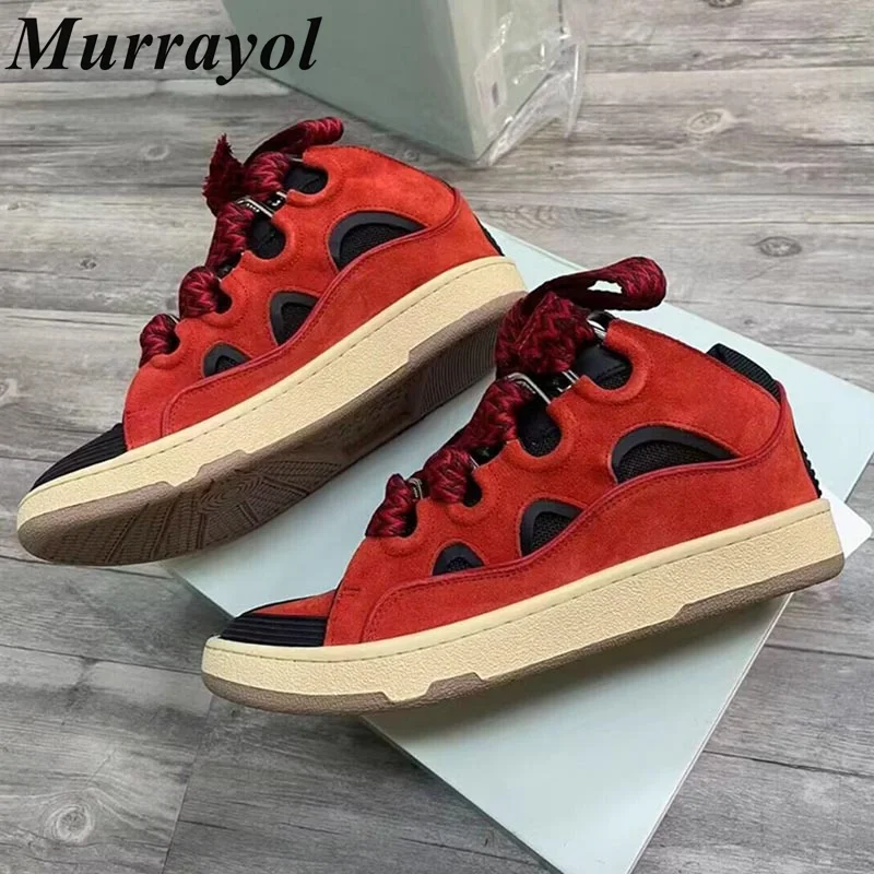 

Thick Bottom Mixed Color Splicing Casual Shoes Big Shoelace Design Breathable Flat Walking Shoes Four Seasons Sneakers Unisex