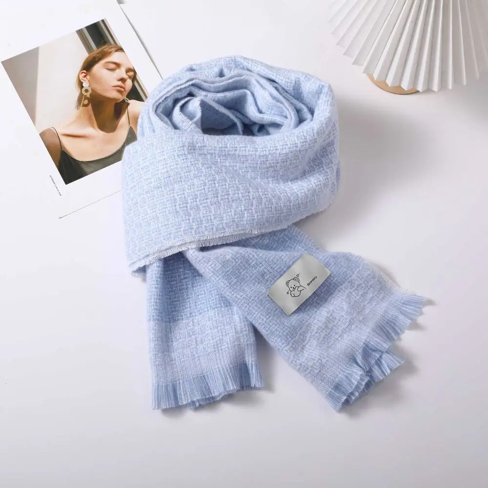 New Fashion Soft Cashmere Scarf Solid Color Thickened Neck Warmer Warm with Tassels Wrap Shawls for Women image 5