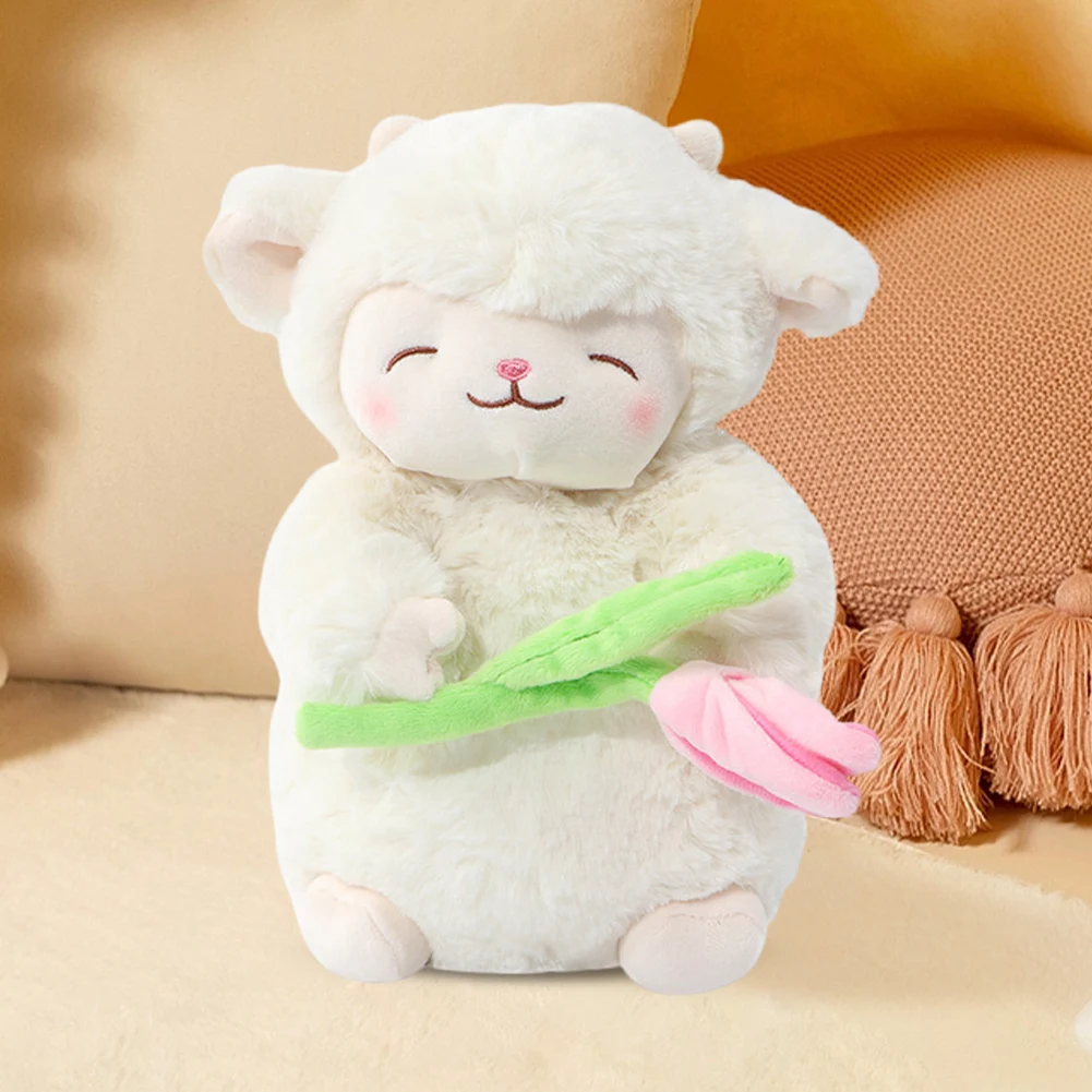 

25cm Kawaii Sweet White Sheep Lamb Hold Tulip Flower Plush Toy Cute With Tulip Plushie Hug Doll Toys for Kid Gift Birthday