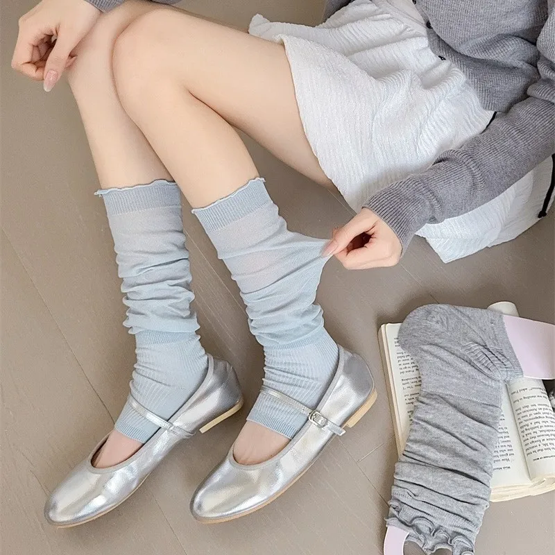 

Thin Socks Spring and Summer Thin Ballet Style Foot Socks Set Candy Color Curled Stockings for Wome Versatile Bag Calf Stockings