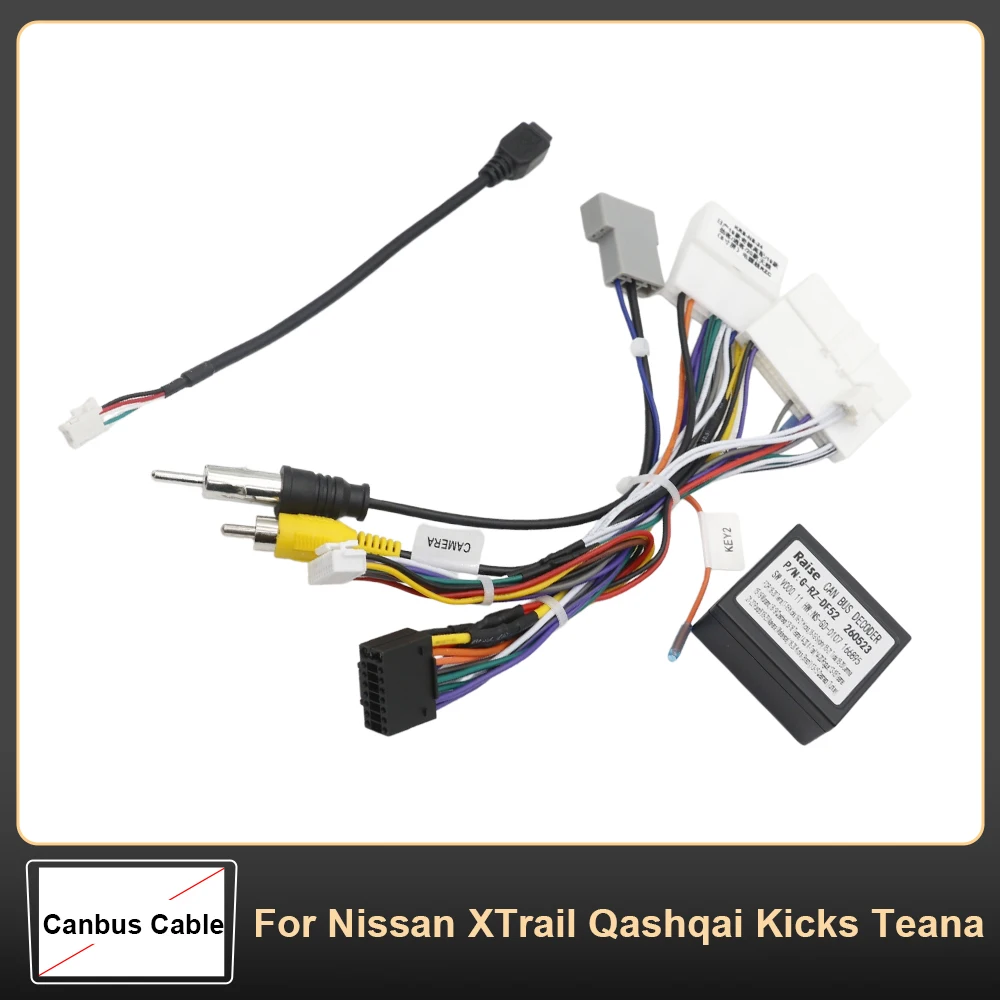 16Pin Car Audio Wiring Harness With Canbus Box Stereo Installation Wire Adapter For Nissan XTrail Qashqai Kicks Teana
