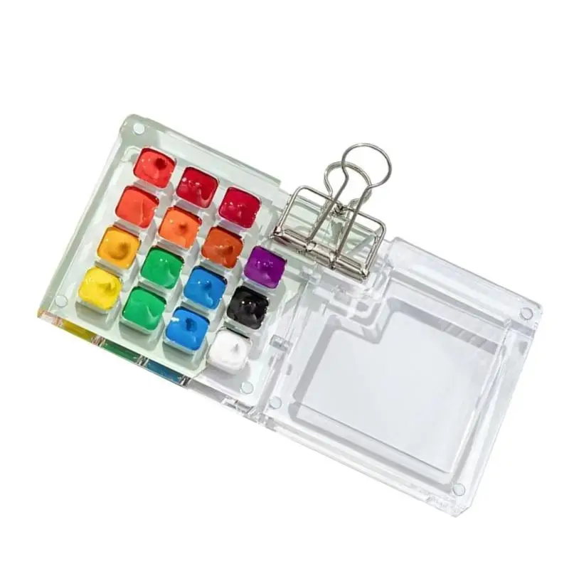 R53C Portable Watercolor Painting Set 8 Color 15 Color Watercolor Set Paint Case with Clamp for Travel Painting