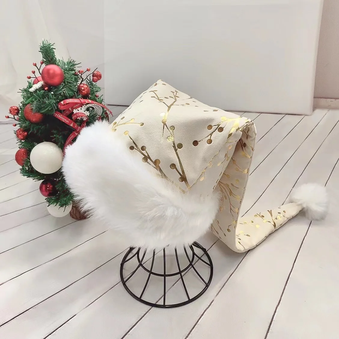 

New 30X45CM 30x80cm Gold Christmas Hat Unisex Comfort Santa Hat Christmas New Year Festive Holiday Party Supplies
