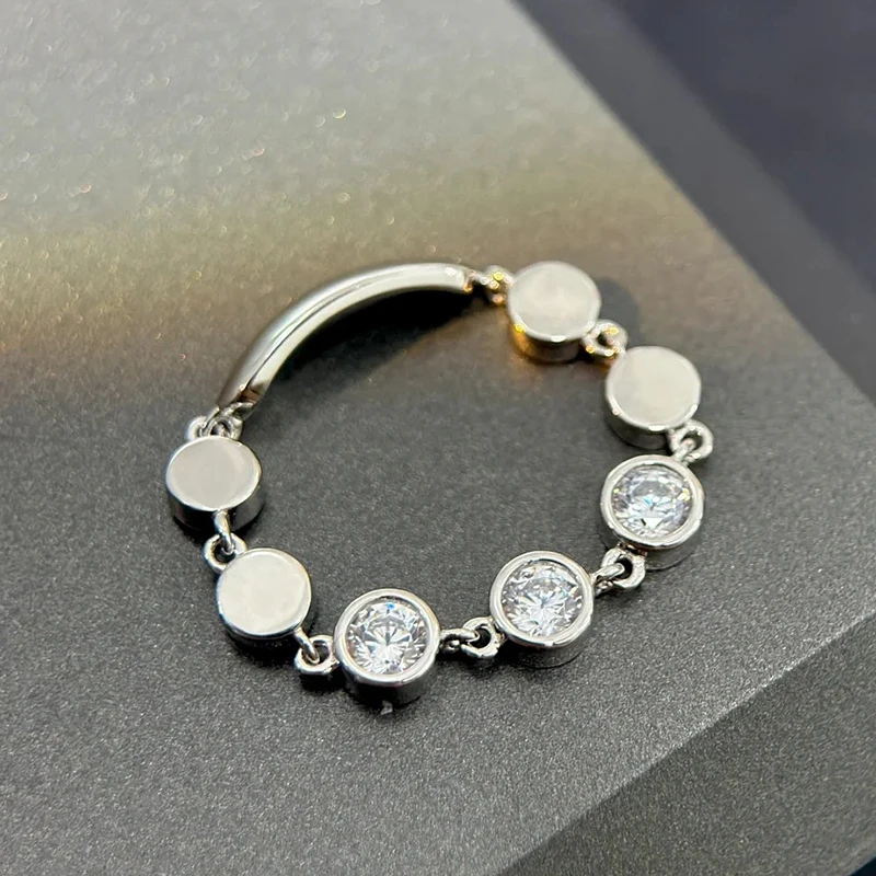 

Fashion French jewelry S925 silver round diamond soft chain stacking ring women's high-end luxury accessories party holiday gift