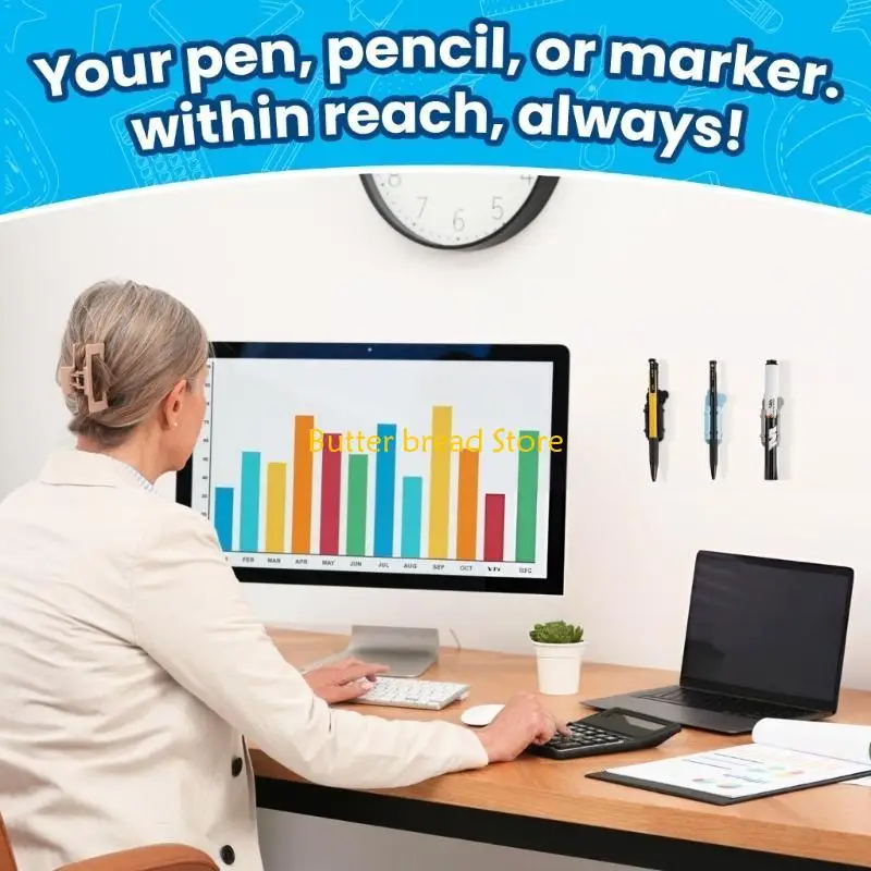 W89C 12Pcs Silicone Pen Holder Sleeve Adhesive Pen Holder for Desk Wall Refrigerator Whiteboard Clipboard File Locker