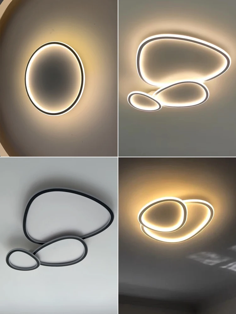 Moderne Led Lustre Lumières Éclairage Simple Pour Salon Chambre Salle D\'étude Blanc Noir NikLampes Luminaires Dimmable AC90-260V