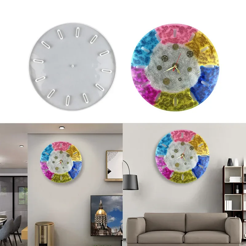 

2Dflat DIY Clock Molds Clock Resin Mold,3D Personalization Clock Silicone Casting Epoxy Resin Photo Display Stand For Home Decor