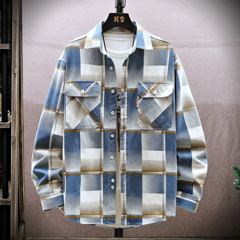 

Slim Fit Long Sve Denim irt Men's Spring Autumn Thin Casual Faionable Korean Sle Cotton Workwear Button down Coat