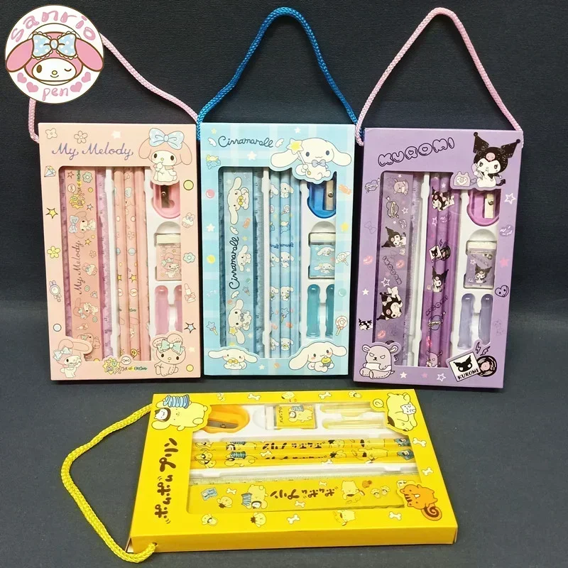 Sanrio 2 pezzi Set di cancelleria righello per gomma da matita Cute Melody Kuromi rotolo di cannella forniture per pittura per studenti regalo di festa per bambini