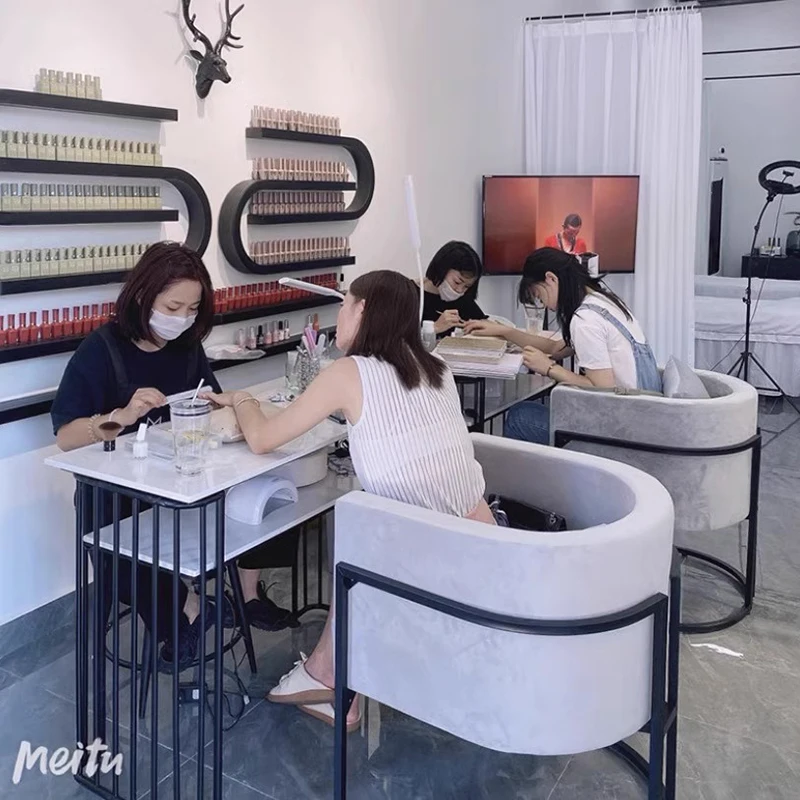 Dressing Simple Manicure Table Reception Marble Tabletop Japanese Retro Nail Tables Metal Salon Furniture Mesa Manicura LLMT