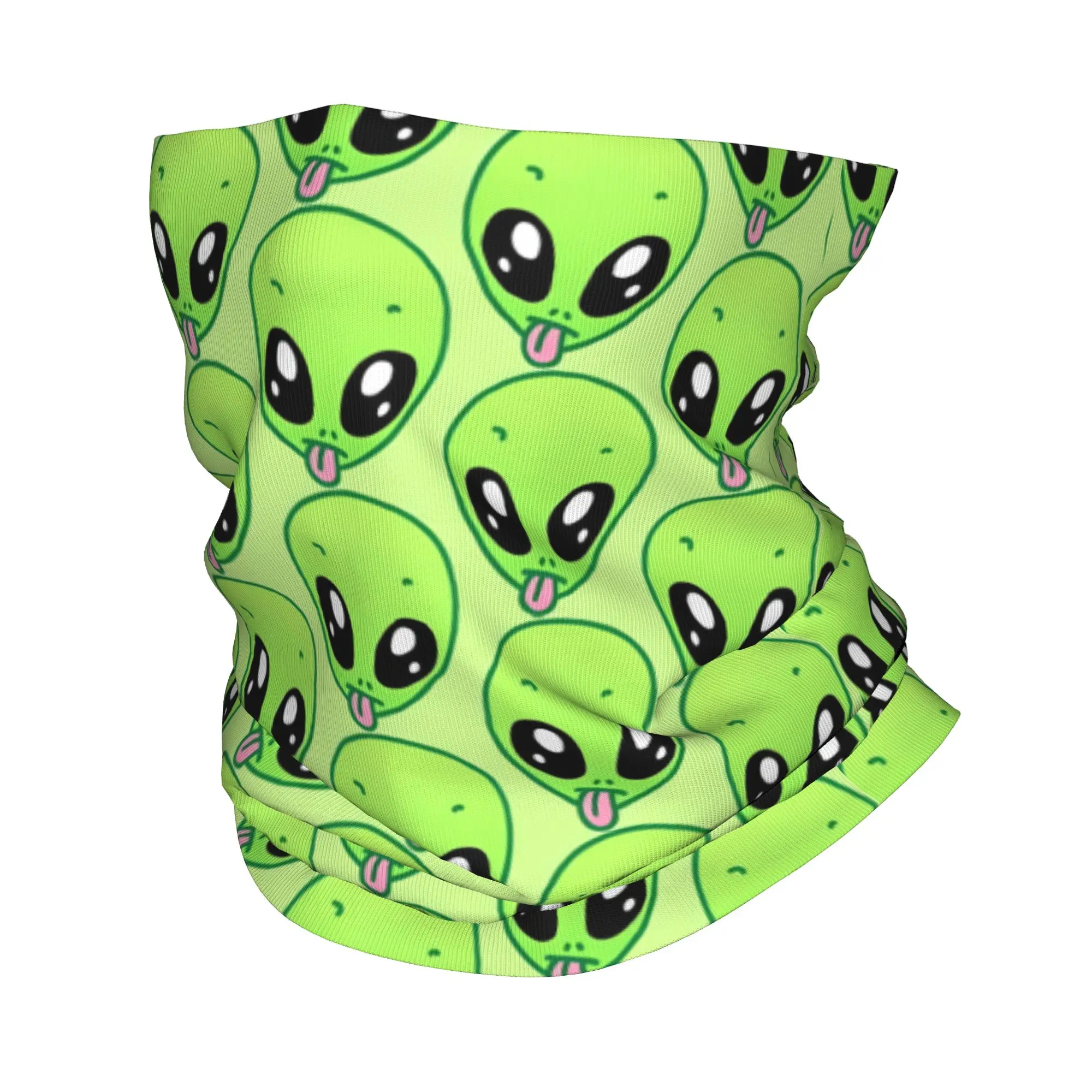 Custom Green Alien Neck Gaiter Men Women UV Face Shield Winter Funny ET Bandana Scarf for Hiking